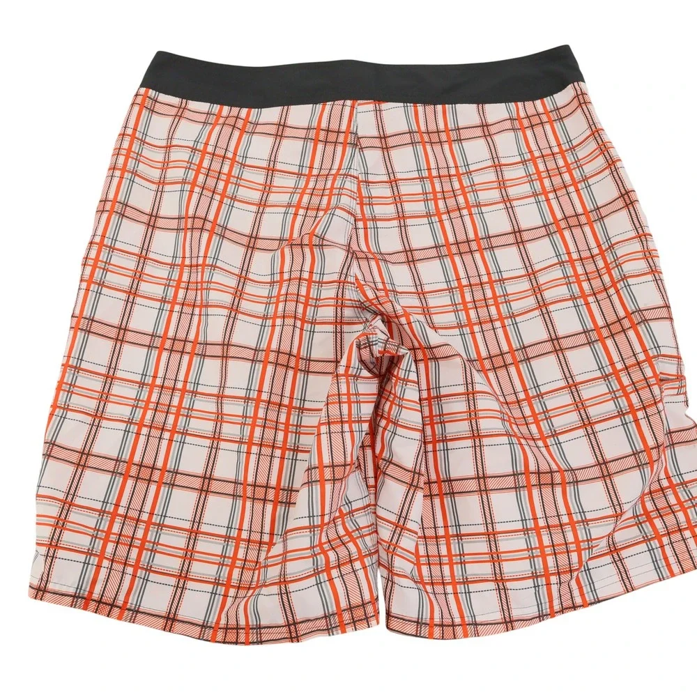 Nike Mens Orange Plaid Board Shorts Size 36 Swim Trunks Checkered Beachwear